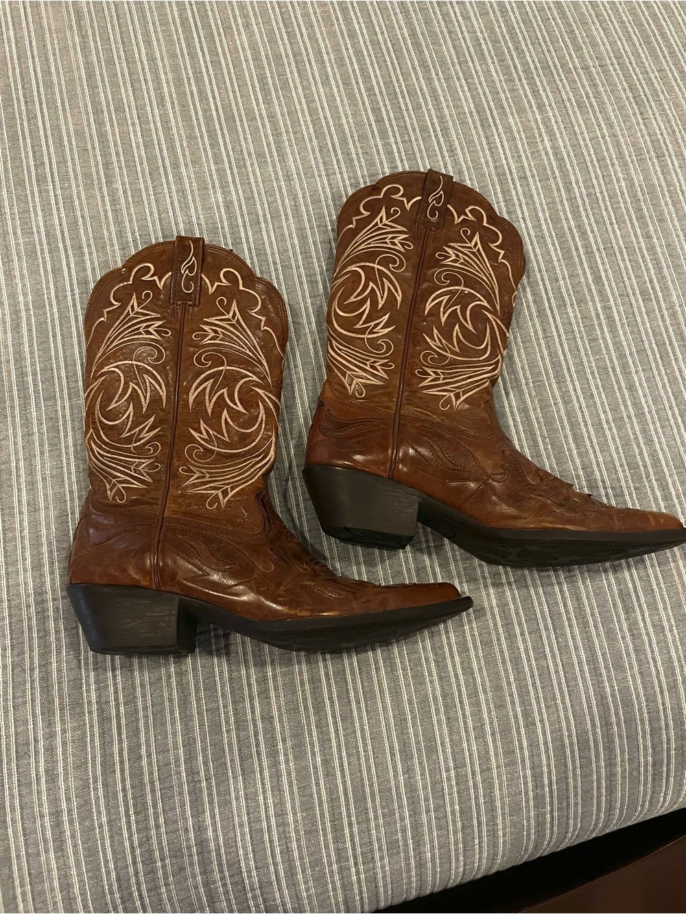 Brown Leather Western Cowboy Boots with Embroidered Shaft